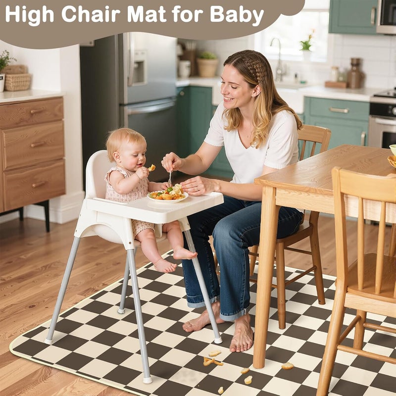 BeBeJoJo Splat Mat for Under High Chair 42 x 42 Inch Waterproof Baby Splash Mat with Non Slip Bottom Reusable Portable Highchair Mat for Floor Food Catcher for High Chair, Gray Checkerboard - Image 2